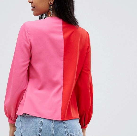 ASOS Design twist front color block long sleeve top - Picture 2 of 6